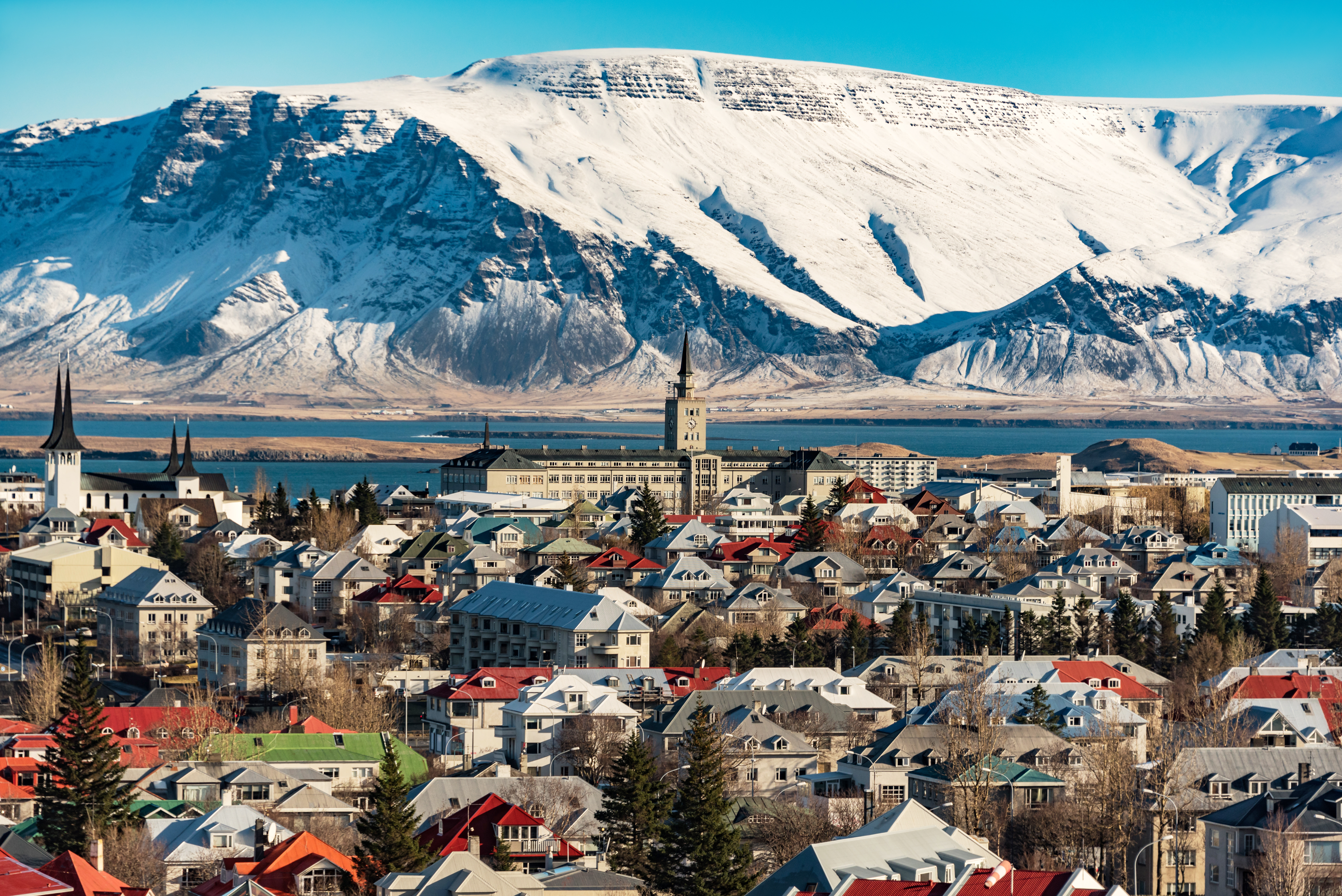 panoramic view of reykjavik at wintertime iceland