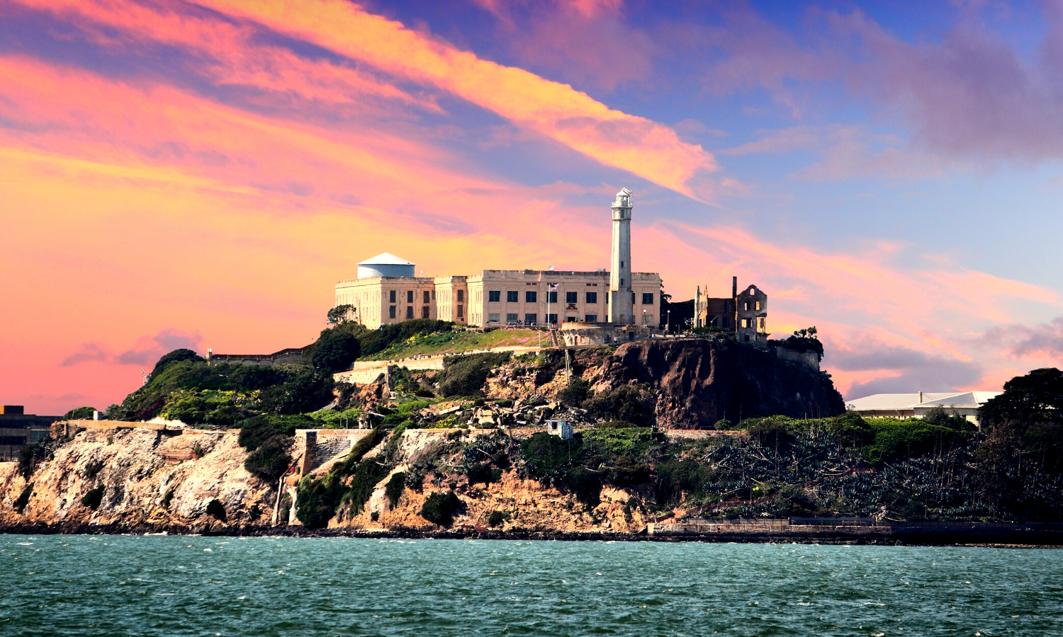 Alcatraz island at sunset. 